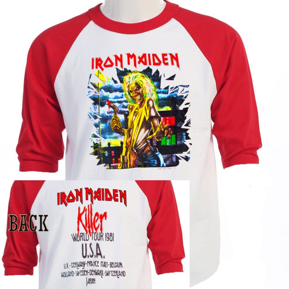 IRON MAIDEN 81 "KILLERS" RED SLEEVE CONCERT MENS TOUR JERSEY T-410